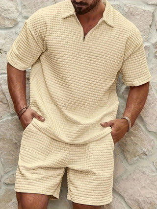 Textured Short-Sleeve Zip Polo