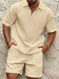 Textured Short-Sleeve Zip Polo