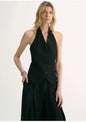 Classic old money style cool feeling silk linen halterneck sleeveless short vest women's top-4