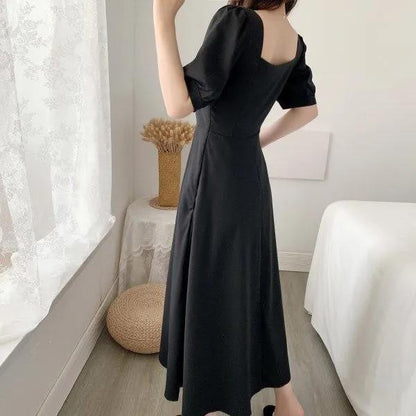 Puff-Sleeve Flowy Maxi Dress