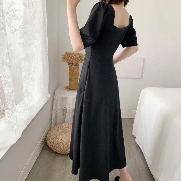 Puff-Sleeve Flowy Maxi Dress