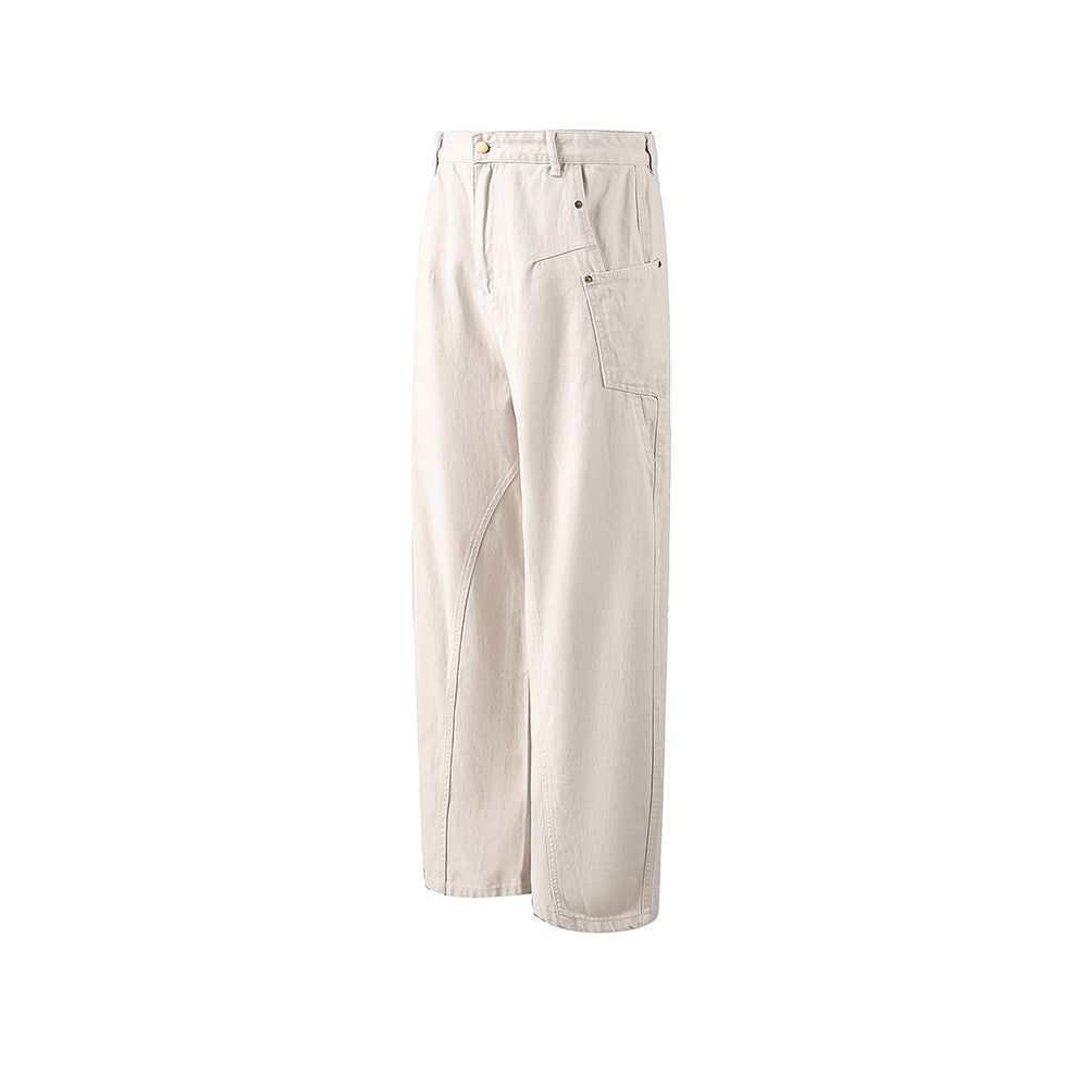 loose-fitting black and white work pants