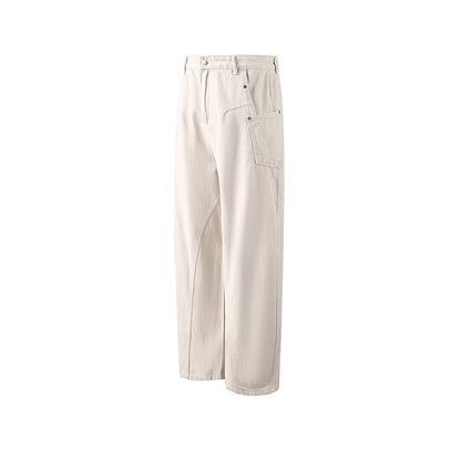 loose-fitting black and white work pants
