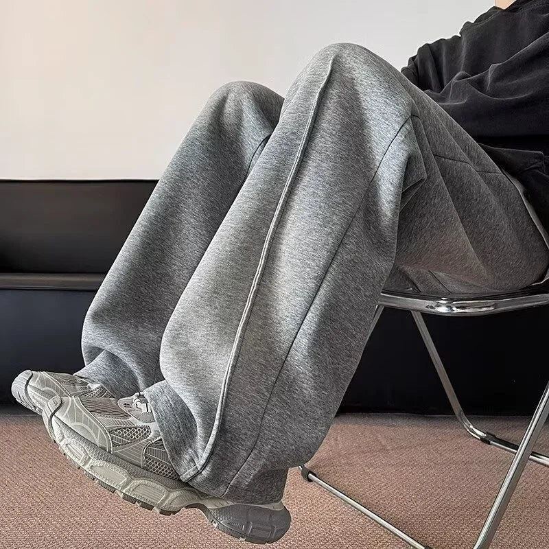 Autumn Men'S High Street Pleated Straight Pants Korean Fashion Elastic Waist Pockets Trousers Y2K Vintage Pantalones Hombre