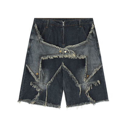 Fractured Edge Denim Shorts