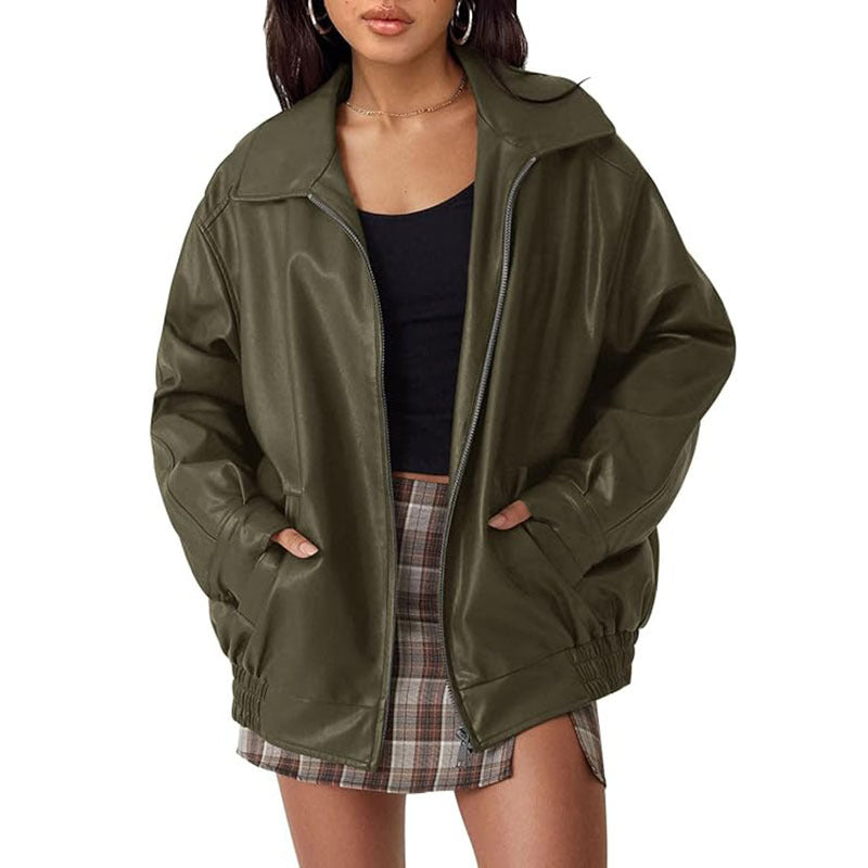 Oversized Leather Bomber Jacket