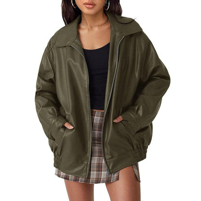 Oversized Leather Bomber Jacket