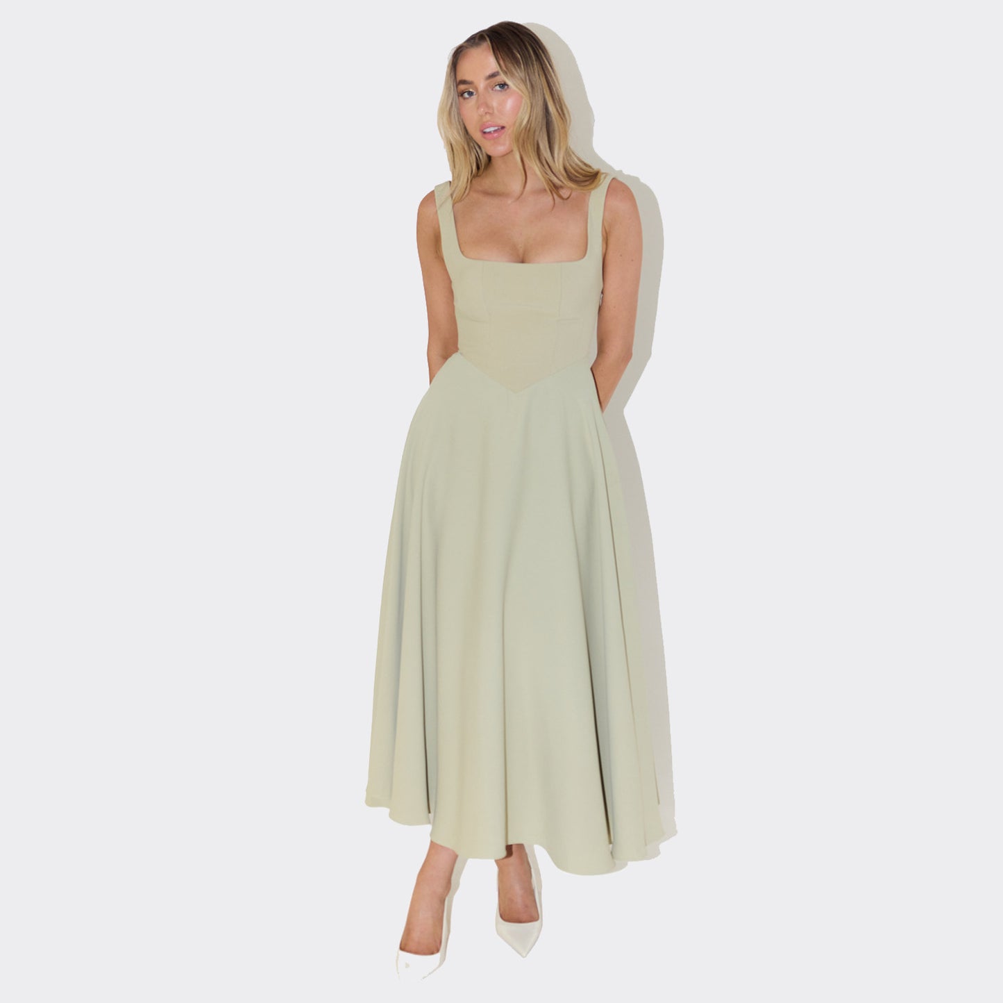 Square-Neck Elegant Midi Dress