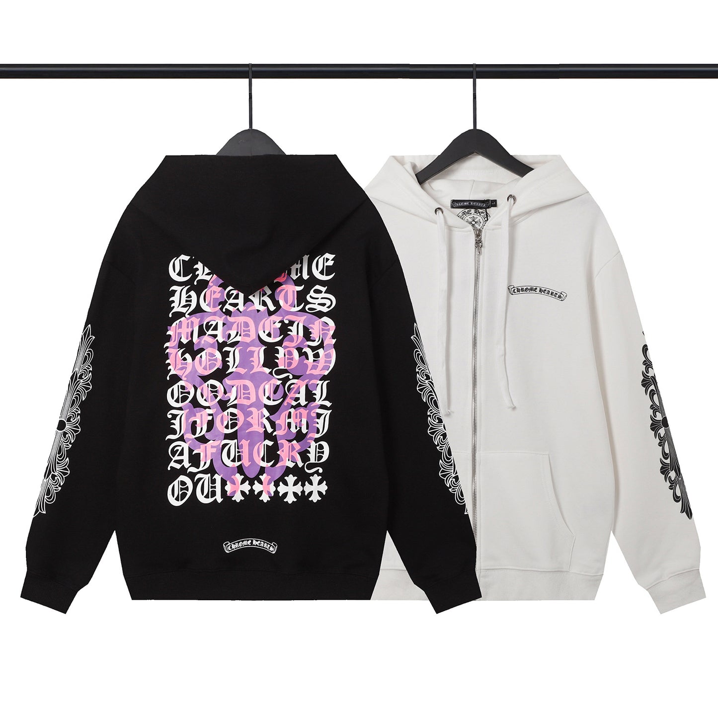 Hooded sweatshirt, purple sword letter printed cardigan, zipper casual jacket