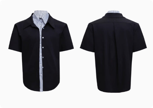 Male Niche Striped Contrasting Patchwork Shirt Top