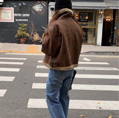 Shearling-Lined Aviator Leather Jacket