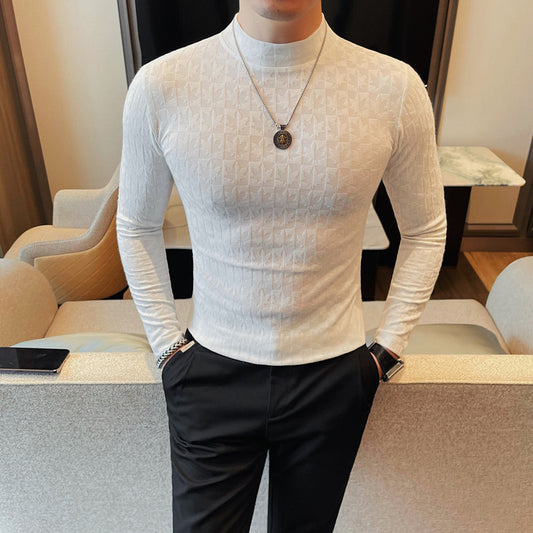 Fitted mock neck long-sleeve shirt