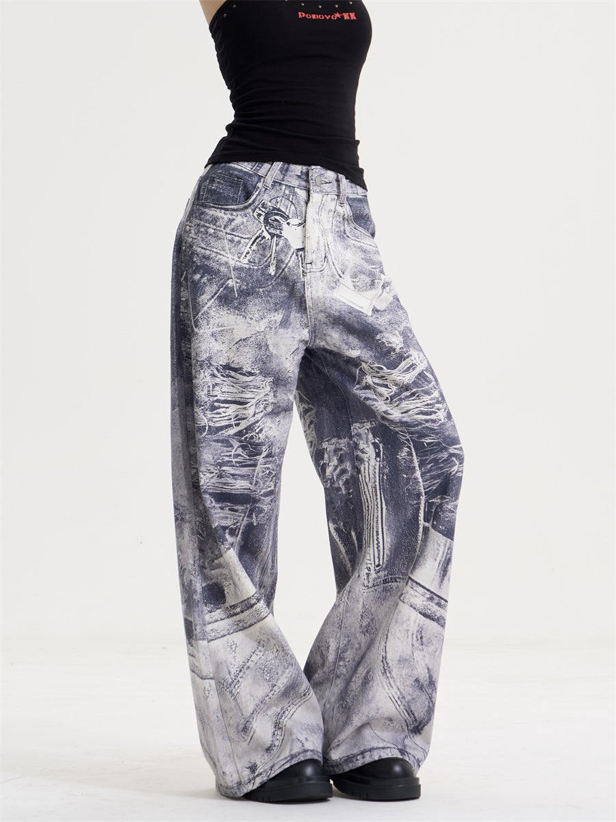Acid Wash Illusion Wide Jeans