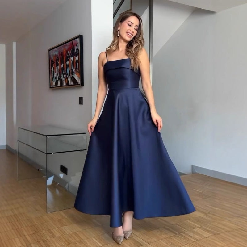 Midnight Satin A-Line Gown