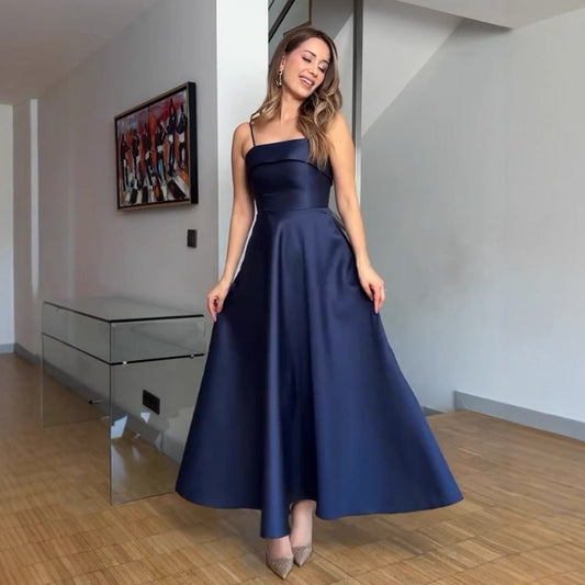 Midnight Satin A-Line Gown