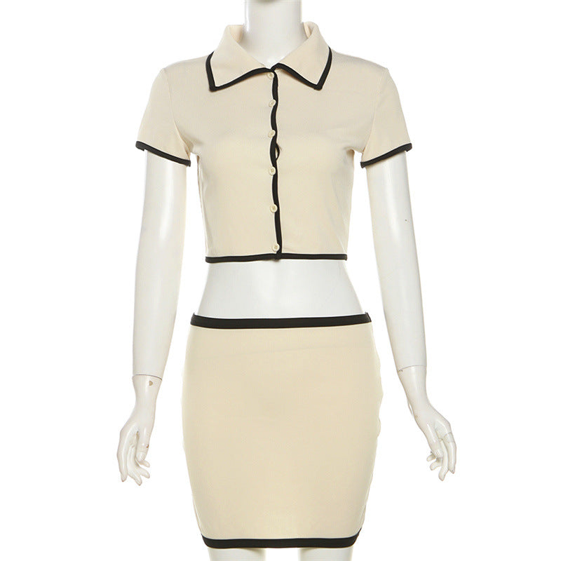 Cream Cropped Top & Mini Skirt Set
