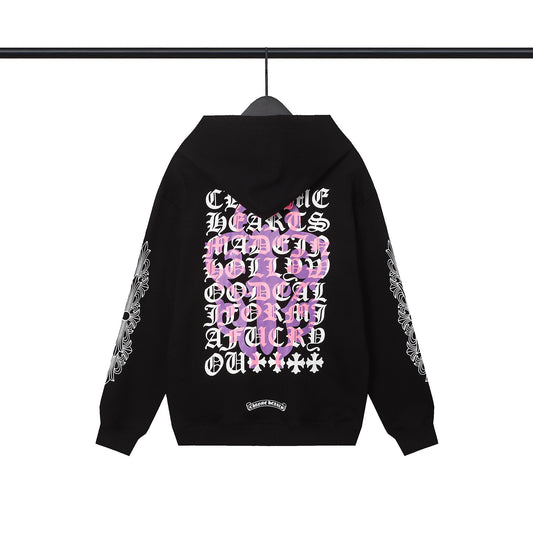 Hooded sweatshirt, purple sword letter printed cardigan, zipper casual jacket
