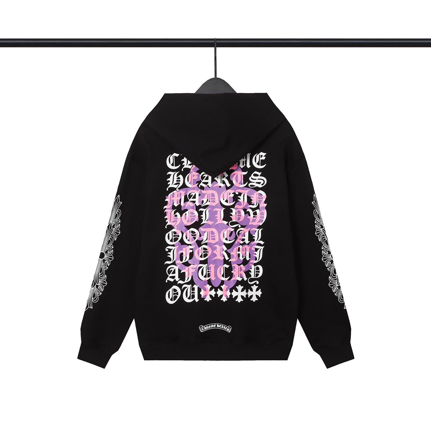 Hooded sweatshirt, purple sword letter printed cardigan, zipper casual jacket