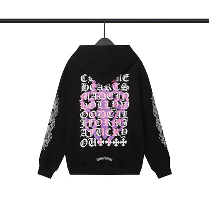 Hooded sweatshirt, purple sword letter printed cardigan, zipper casual jacket
