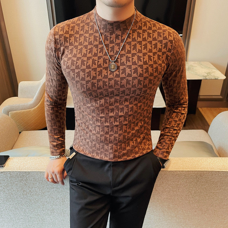 Fitted mock neck long-sleeve shirt