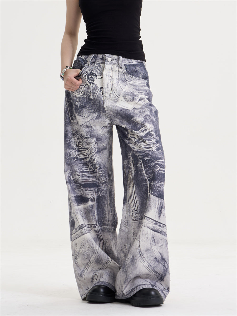 Acid Wash Illusion Wide Jeans