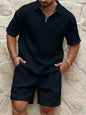 Textured Short-Sleeve Zip Polo