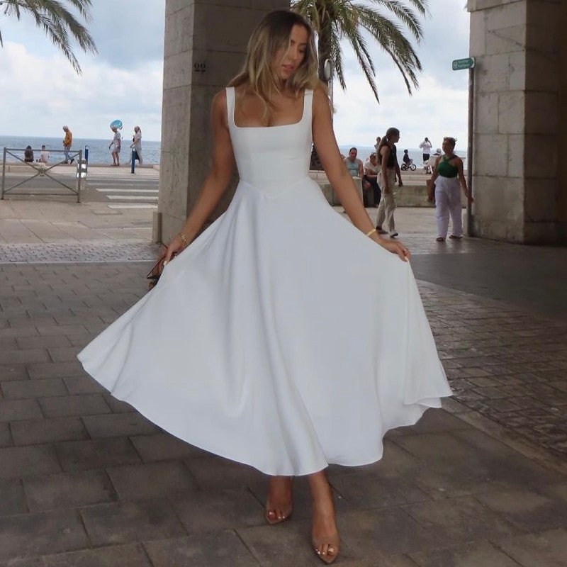 Square-Neck Elegant Midi Dress
