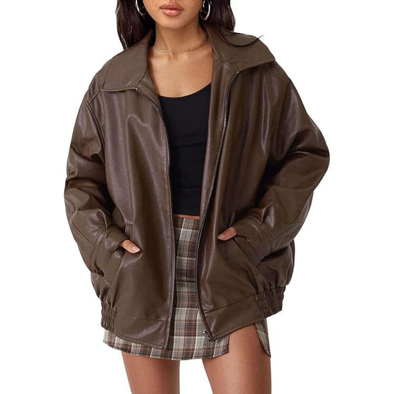 Oversized Leather Bomber Jacket