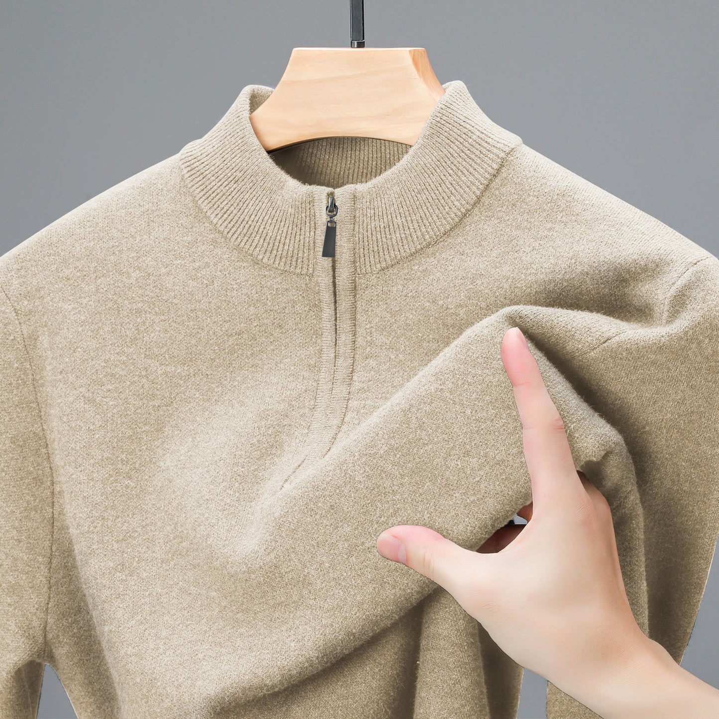 Brown half-zip cashmere sweater