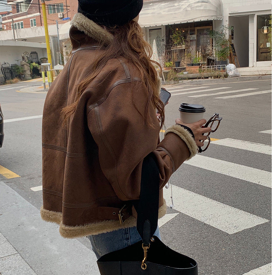 Shearling-Lined Aviator Leather Jacket