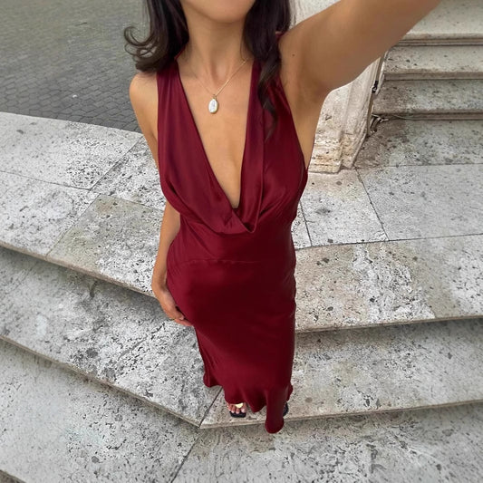 Deep V Satin Slip Dress