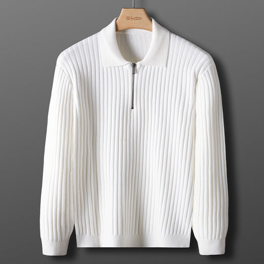 Ribbed half-zip polo sweater