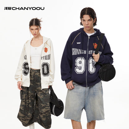 SHINING HOT - Oversized Print Zip Up Hoodie