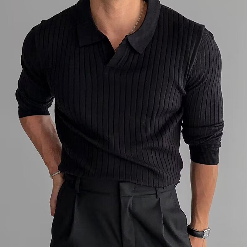 Long-sleeve ribbed knit polo