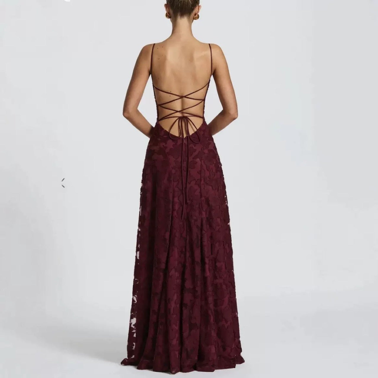 Textured Floral Jacquard Evening Gown