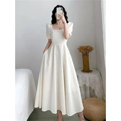 Puff-Sleeve Flowy Maxi Dress