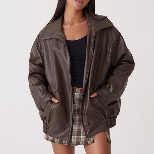 Oversized Leather Bomber Jacket