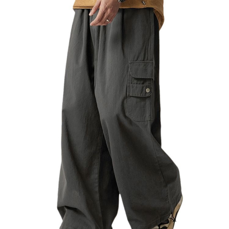 wide-legged cargo pants in blue and gray