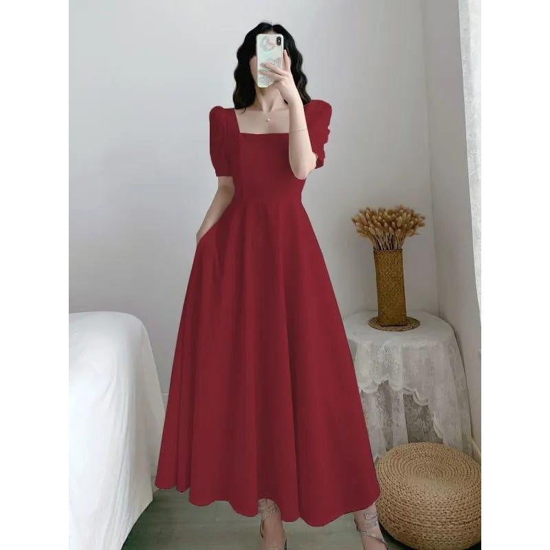 Puff-Sleeve Flowy Maxi Dress