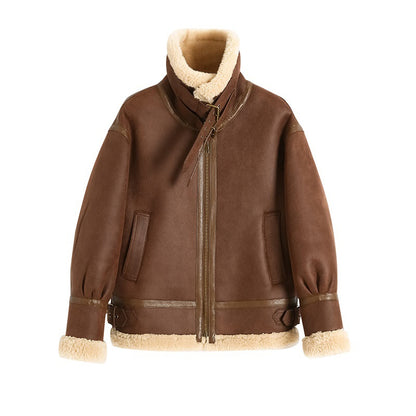 Shearling-Lined Aviator Leather Jacket