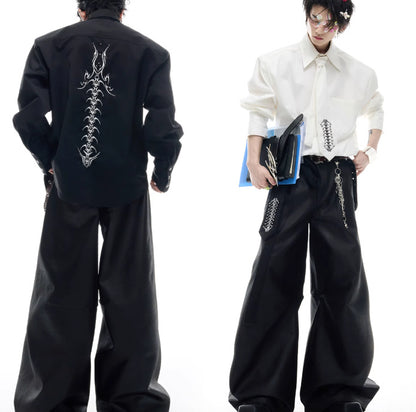 Niche Deconstruction Backbone Embroidered Tie Shirt