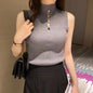 Ribbed Sleeveless Buttoned Knit Top