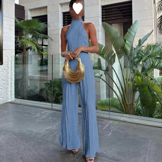 Soft Blue Wide-Leg Jumpsuit