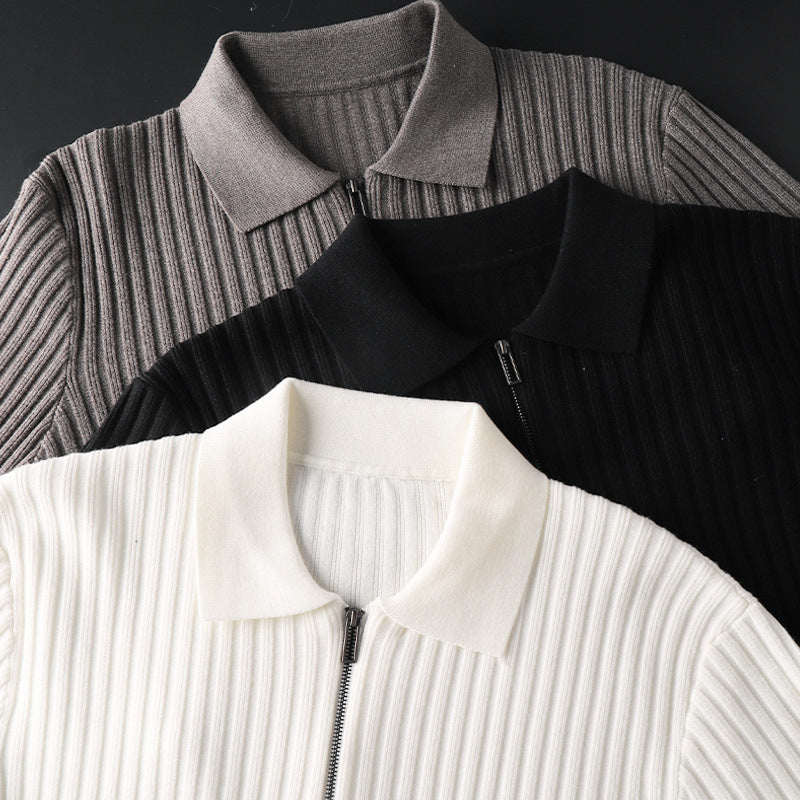 Ribbed half-zip polo sweater