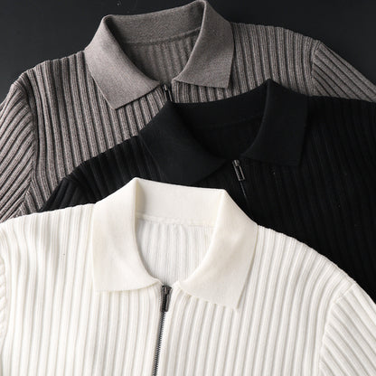 Ribbed half-zip polo sweater