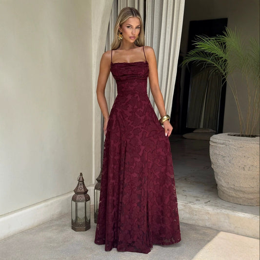 Textured Floral Jacquard Evening Gown