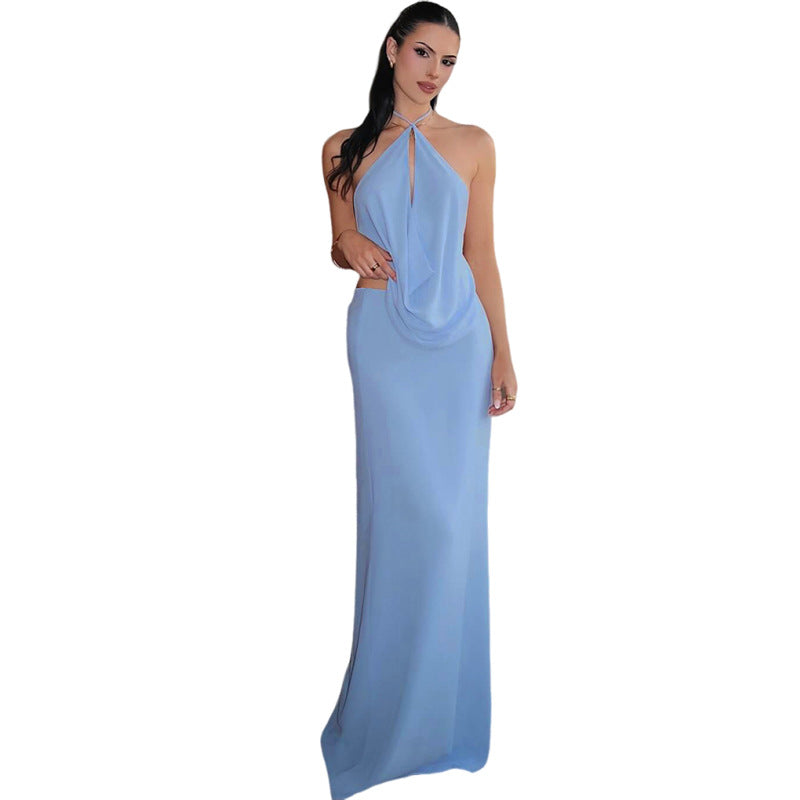 Halterneck Draped Maxi Gown