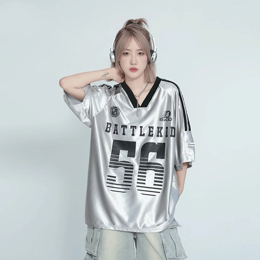 Metallic Numbered Jersey Top