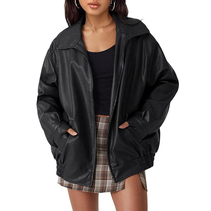 Oversized Leather Bomber Jacket