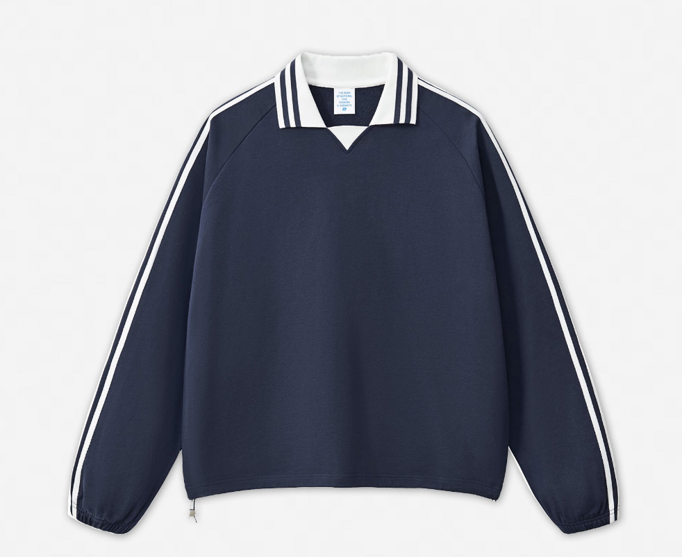 RS Men's Wear: American striped miu series pure cotton sweatshirt for men 380G, college style contrasting color lapel commuter men's sweatshirt